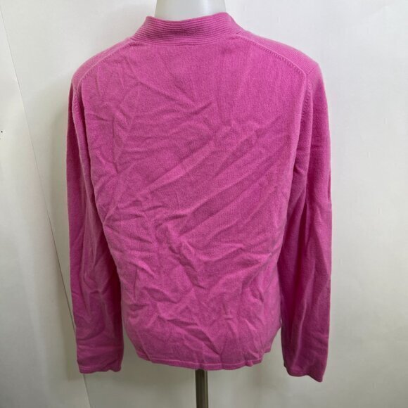 Hanna Andersson Sweater M Pink 100% Cashmere V-neck Long Sleeve Solid Barbiecore - Picture 9 of 13
